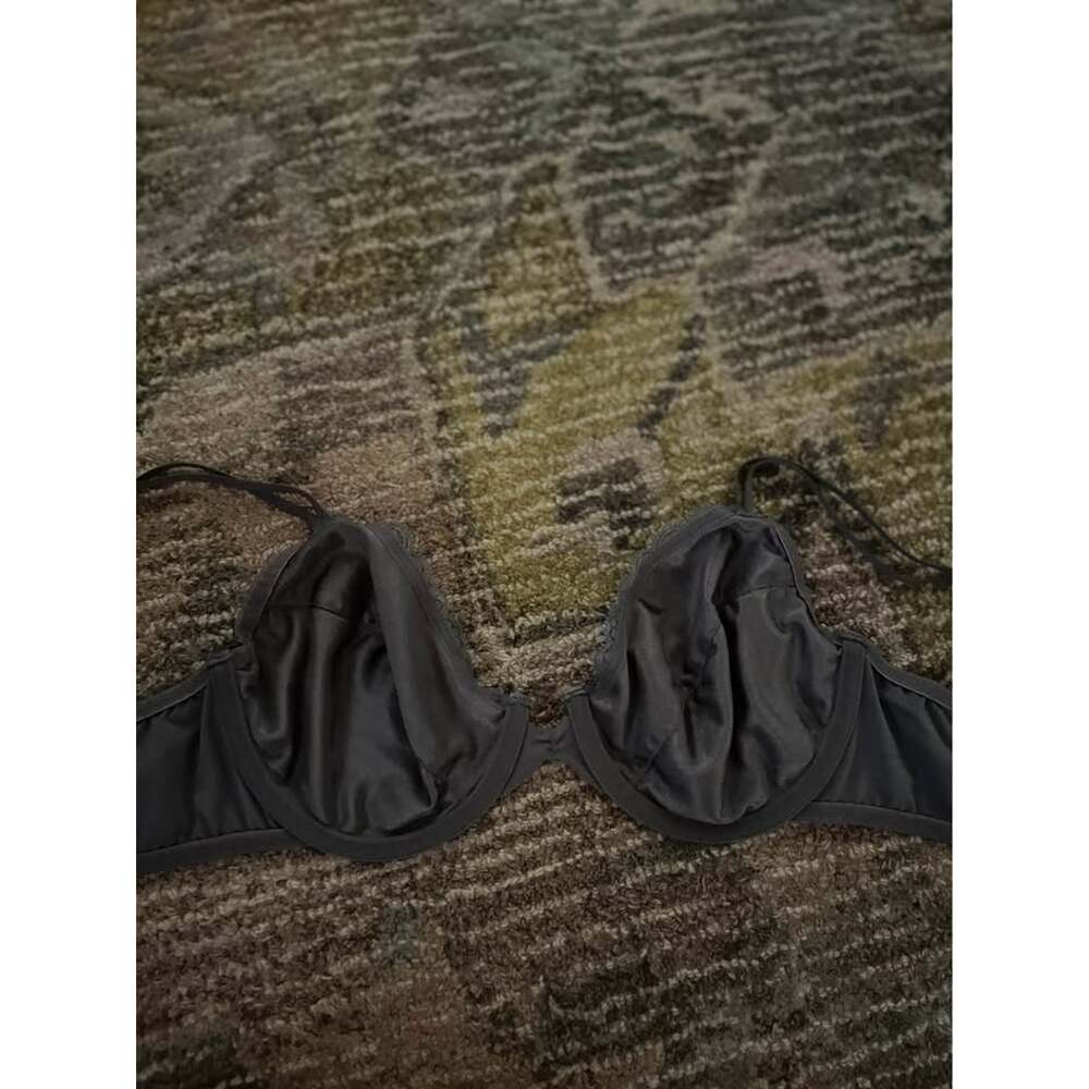 Vintage 90s Vassarette Satin Lace Unlined Bra 36B Balconette Dark Fairy Grunge - Picture 4 of 7
